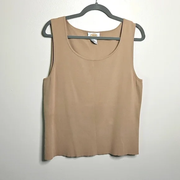 Talbots Tan Sleeveless Top Crew Neck Large - Picture 1 of 4